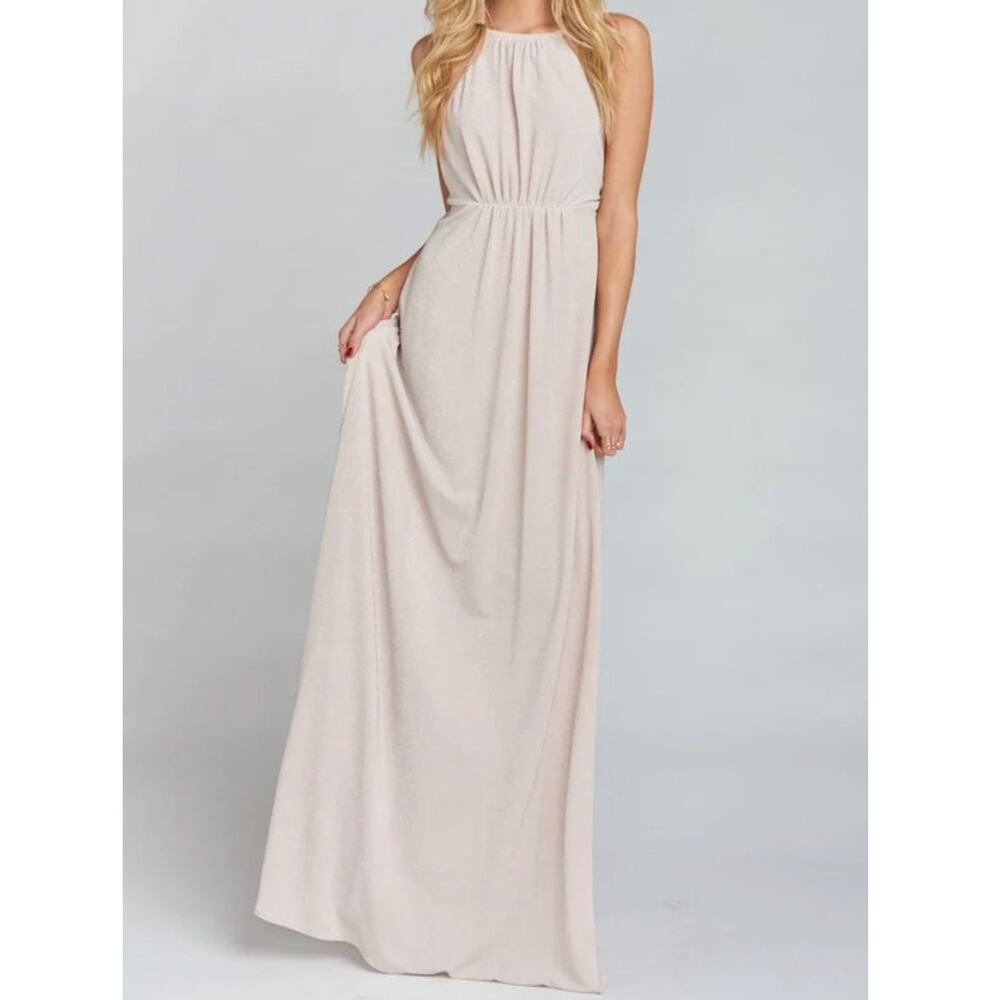 Show Me Your Mumu Maxi Dress Large Beige Halter Backless Formal Wedding Guest